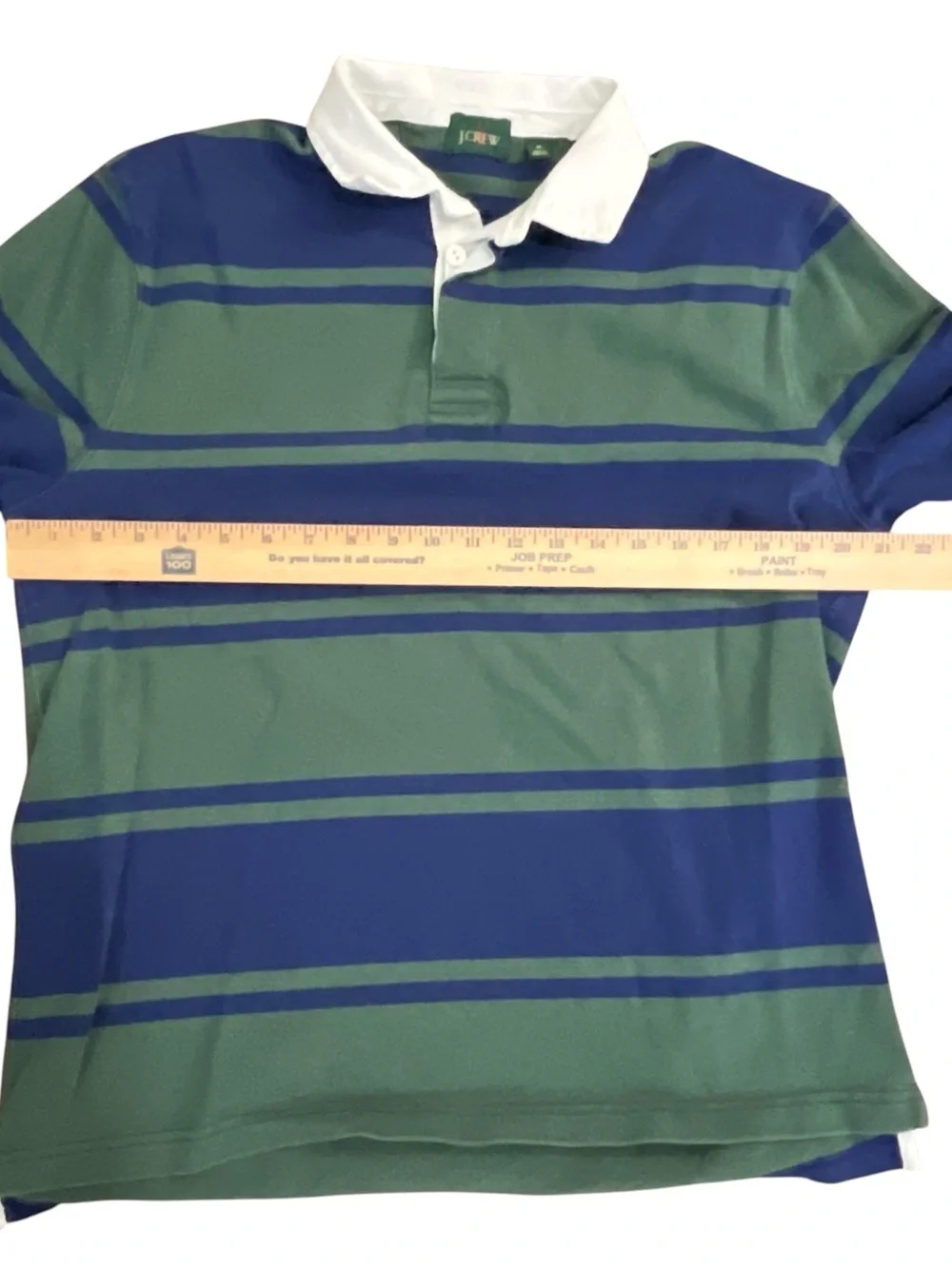 J.Crew Oarsman Rugby Polo Men’s M Green Blue Stripe Long Sleeve Elbow Patch